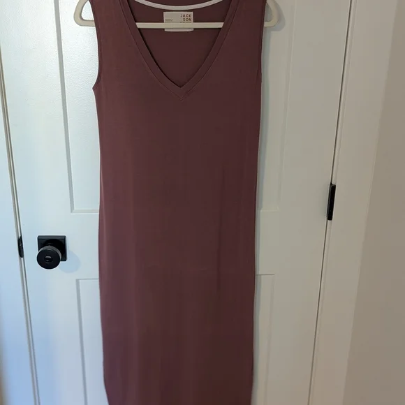 Jackson Rowe V-Neck Dress in Deep Mauve - Picture 2 of 6
